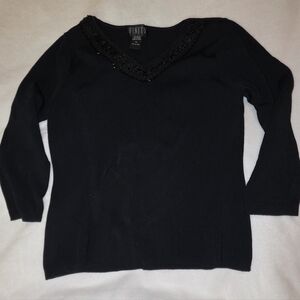 Black Top with Beaded Neckline